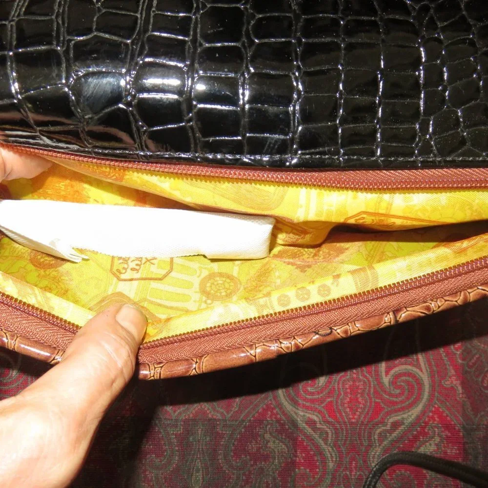 SAMANTHA BROWN Insulated Travel Wine Cocktail Cooler Tote Croc Embossed Leather